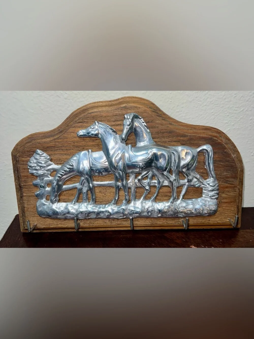 Vari Disenos Ismael Valenzuela Romo Wood Pewter Horse Hanging Key Holder Mexico